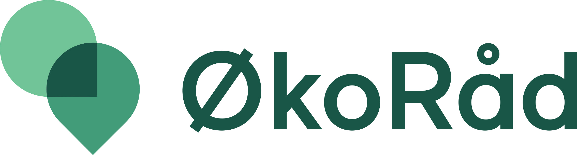 Logo til ØkoRåd med to overlappende grønne former til venstre og navnet i mørkegrønn tekst til høyre.