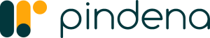 Logoen til "Pindena" med stiliserte geometriske former i oransje og gult ved siden av navnet med små bokstaver.