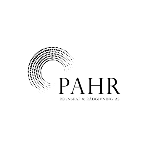 Logo med sirkulært prikkmønster ved siden av teksten "PAHR REGNSKAP & RÅDGIVNING AS" på hvit bakgrunn.