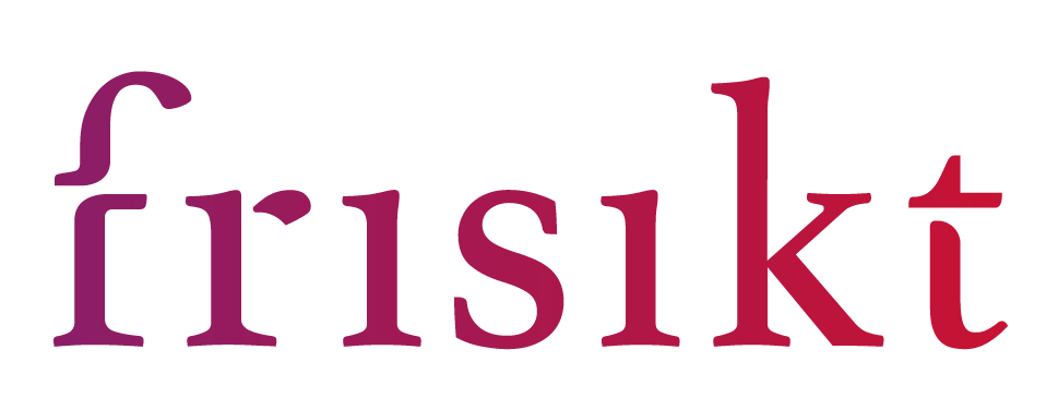 Bildet viser ordet "friskt" skrevet i en gradientskrift som går fra lilla til rød.