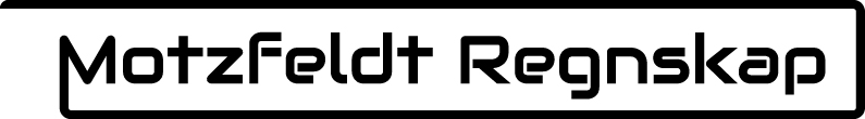 En rektangulær logo med teksten "Motzfeldt Regnskap" i fete, svarte bokstaver, omkranset av en svart ramme.