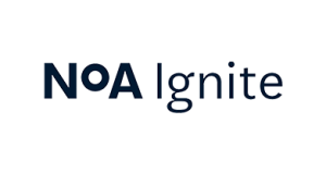 Logo med teksten "NOA Ignite" i mørkeblå bokstaver på en gjennomsiktig bakgrunn.