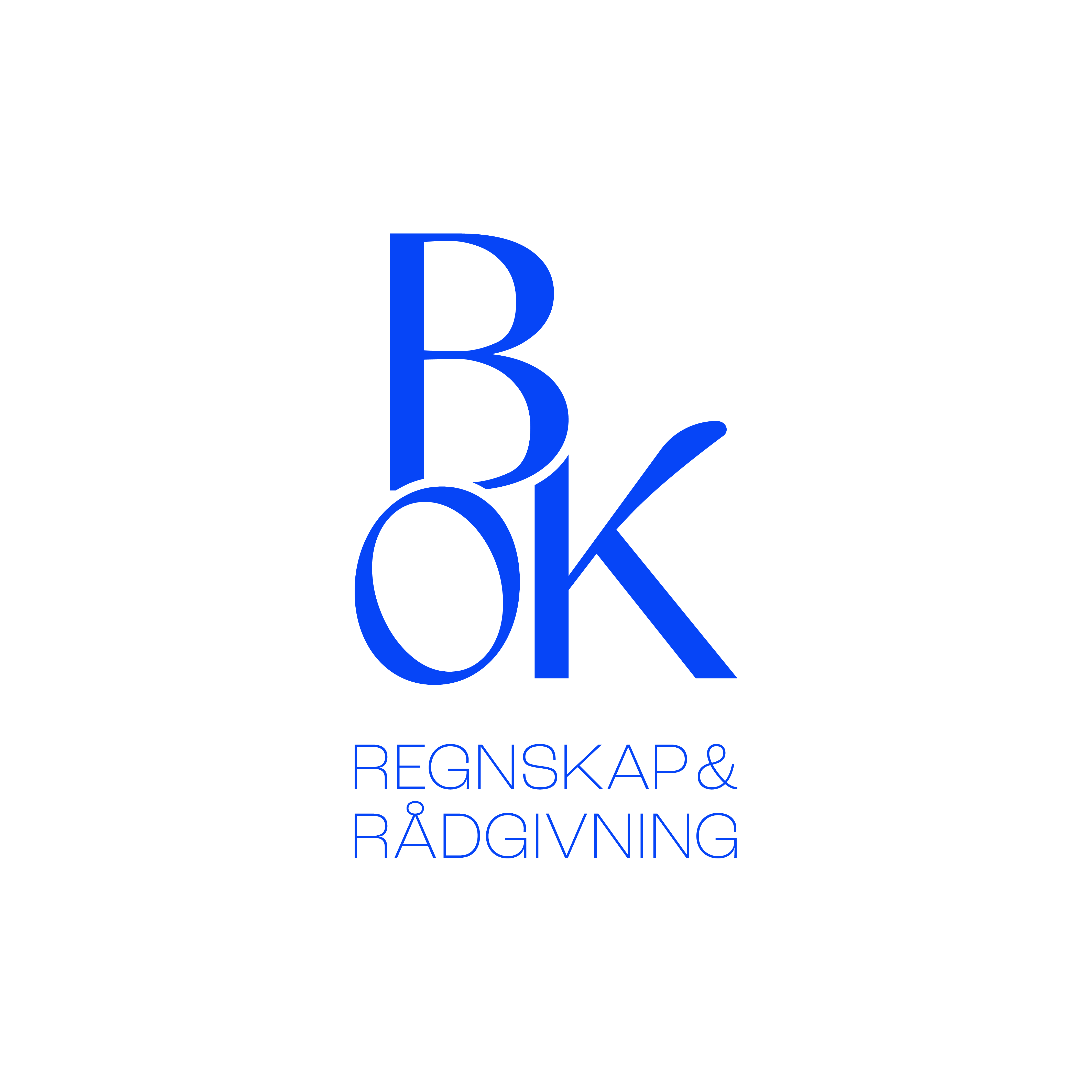 Blå tekstlogo med bokstavene "bok" med ordene "regnskap & rådgivning" under.