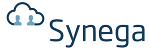 Synega-logo med skyikon og to menneskelige silhuetter inni, etterfulgt av ordet "Synega" i blå skrift.