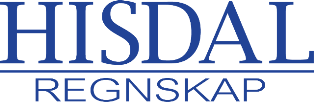 Logo for Hisdal Regnskap med "HISDAL" skrevet med store blå bokstaver og "REGNSKAP" med mindre blå bokstaver under.