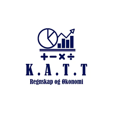 Logo med grafer, matematiske symboler, og tekst "K.A.T.T Regnskap og Økonomi" under.