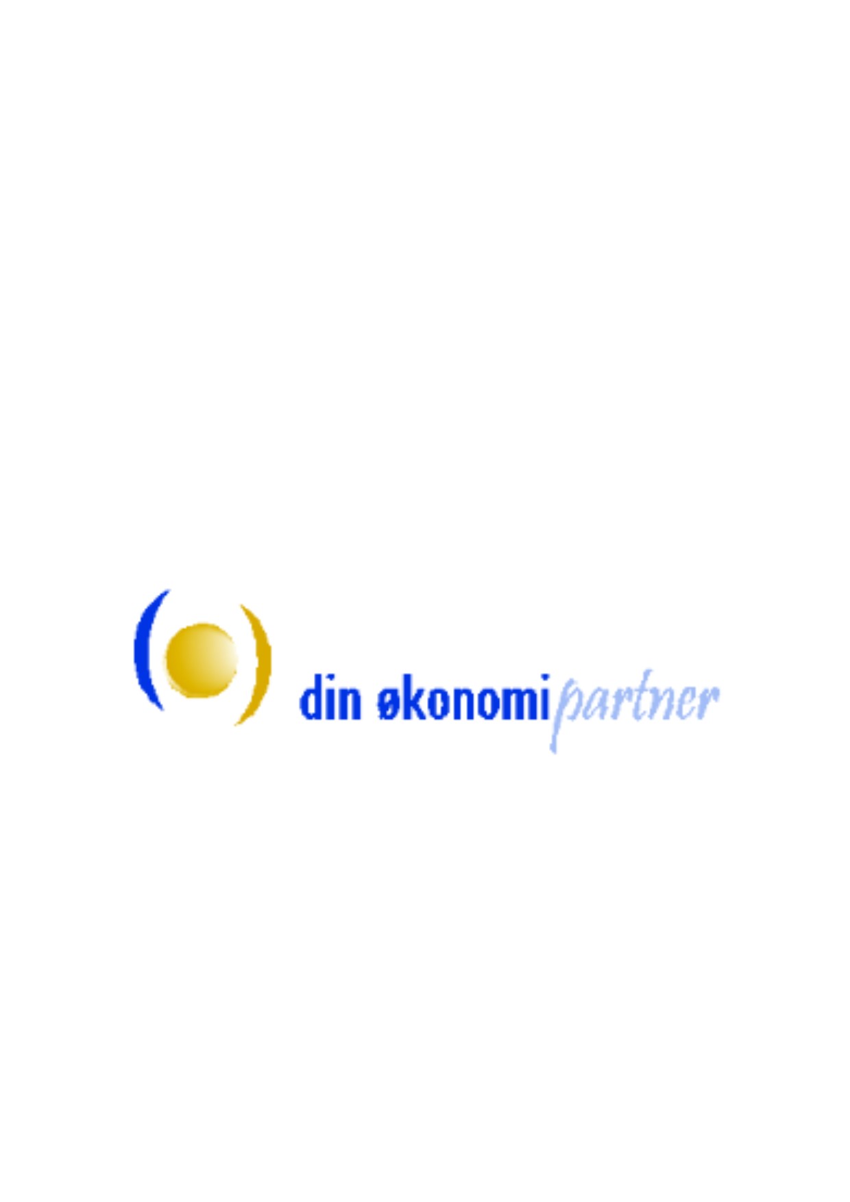 Logo for "din økonomi partner" med et gult sirkulært ikon med blå buede elementer til venstre.