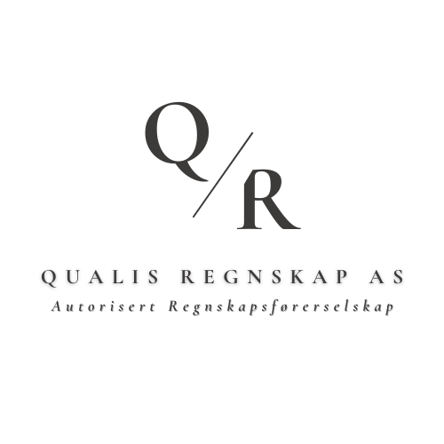 Logo for "Qualis Regnskap AS" med bokstavene "Q/R" og teksten "Autorisert Regnskapsførerselskap" under.