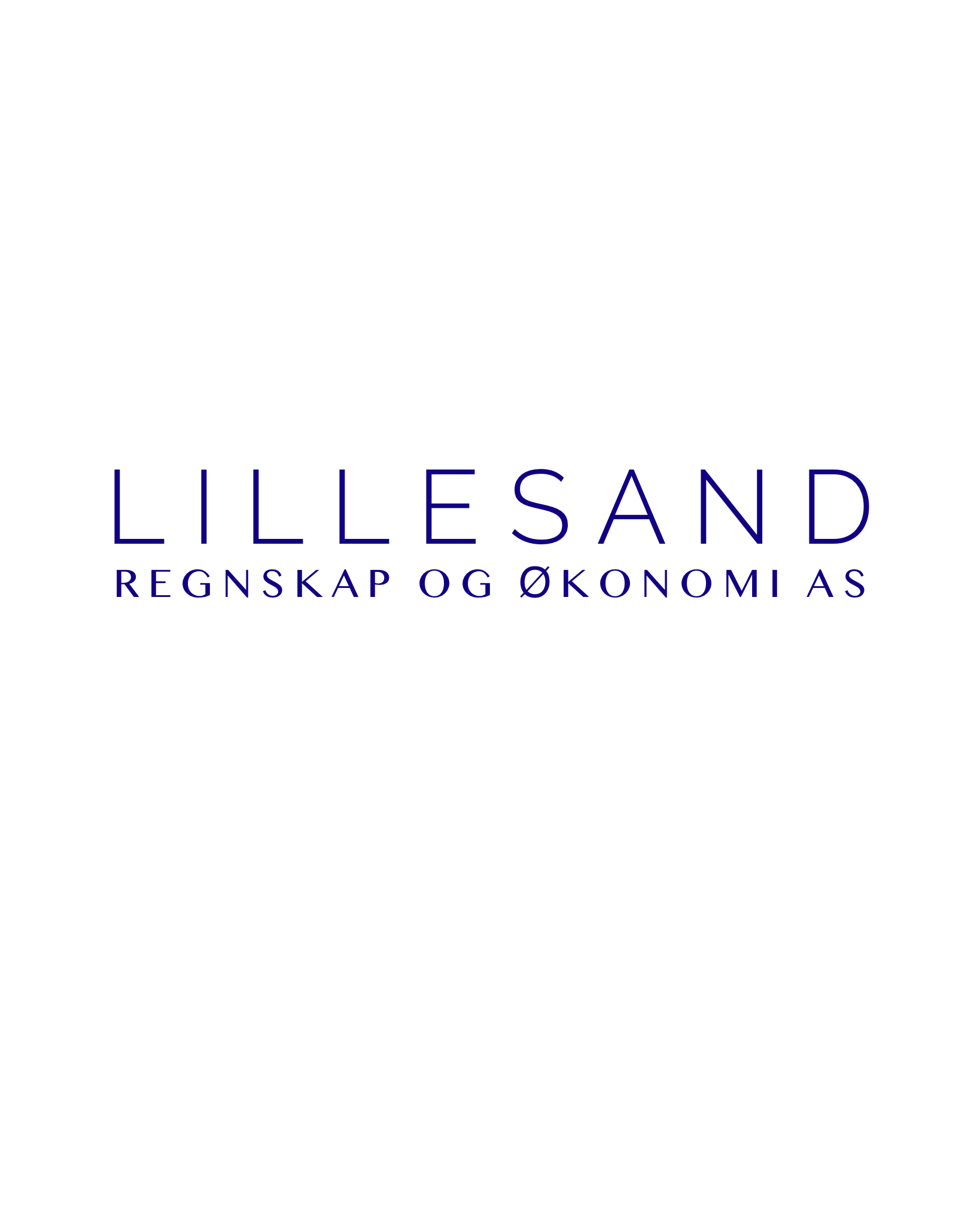 Tekstlogo som viser "LILLESAND REGNSKAP OG ØKONOMI AS" i blå skrift på hvit bakgrunn.