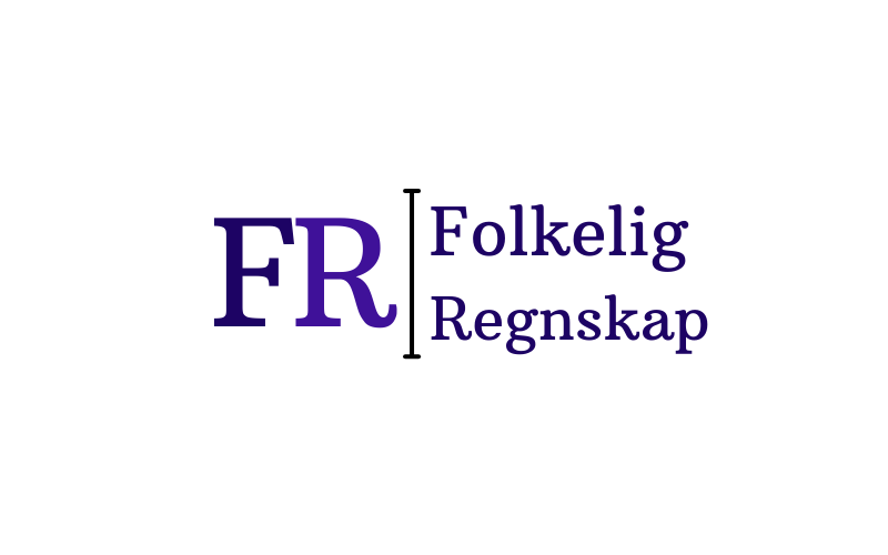 Logo som viser teksten "FR Folkelig Regnskap" i lilla med en vertikal linje mellom "FR" og "Folkelig Regnskap".