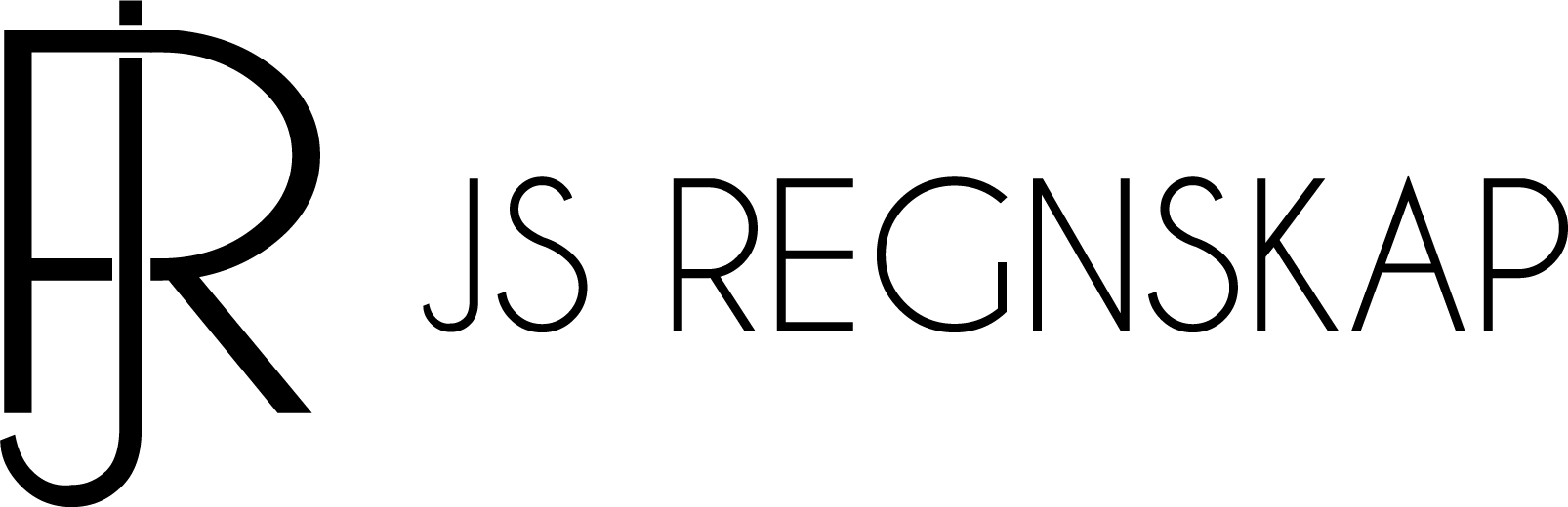 Svart og hvit logo med stiliserte bokstaver "JR" til venstre og "JS Regnskap" skrevet til høyre.
