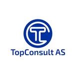 Logo for TopConsult AS med en stilisert "T" i en blå sirkel over firmanavnet i blå tekst.