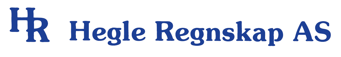 Blå tekstlogo med "HR" initialer og "Hegle Regnskap AS" skrevet ved siden av.