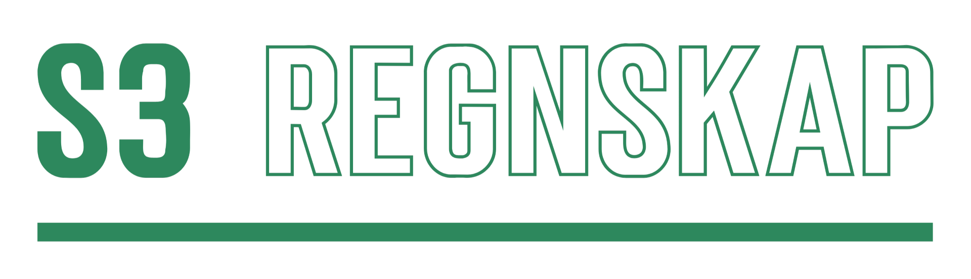 Grønn tekst lyder "S3 REGNSKAP" med en grønn strek under.