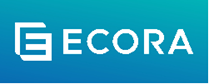 Logo med ordet "ECORA" i hvitt på en blå gradientbakgrunn, med en stilisert "E" til venstre.