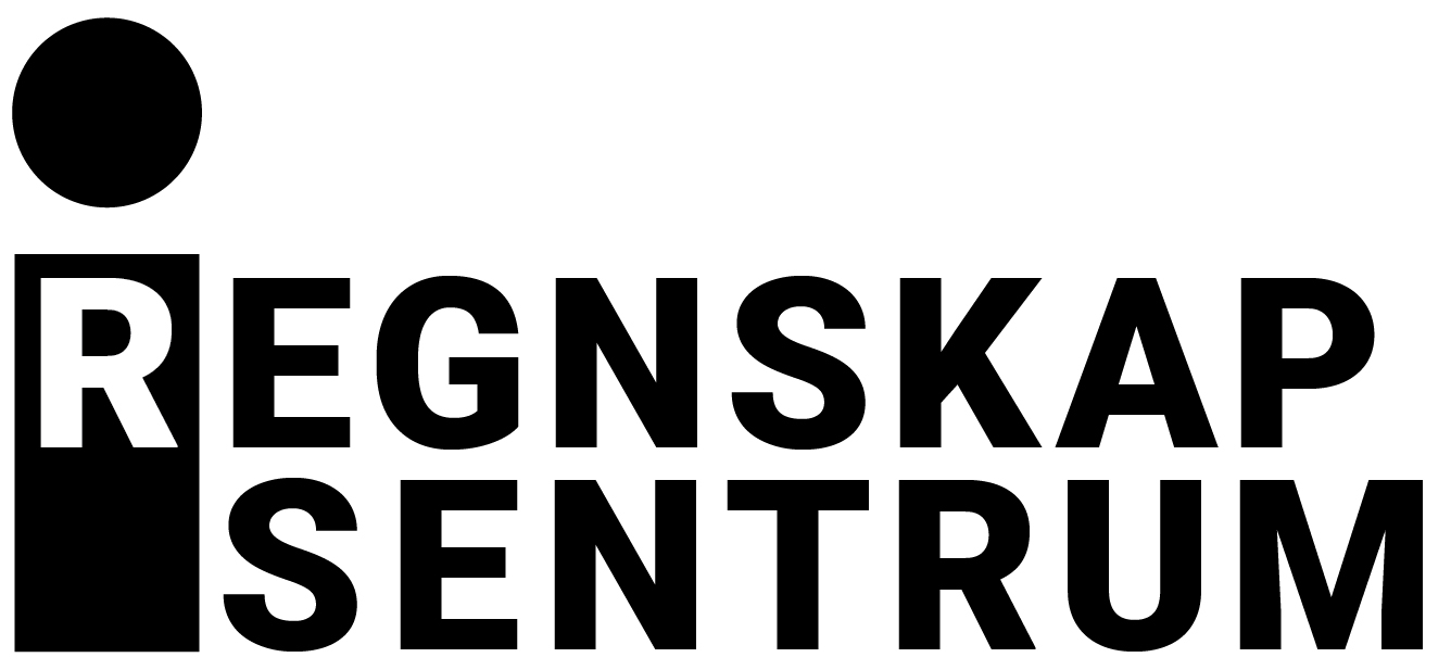 Logo med en svart sirkel over bokstaven "R" i en boks, etterfulgt av ordene "REGNSKAP SENTRUM" i fete store bokstaver.