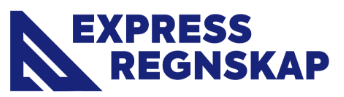 Logoen til Express Regnskap, med dristig mørkeblå tekst med stilisert trekantet design til venstre.