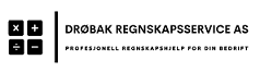 Logo for Drøbak Regnskapsservice AS, med kalkulatorikoner og teksten "Profesjonell regnskapshjelp for din bedrift" under.
