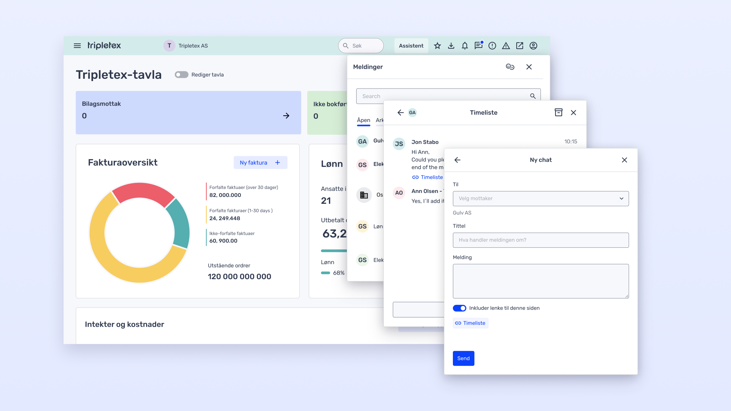 Send meldinger til klienter og kolleger i Tripletex
