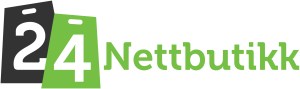 Logo med stiliserte handleposer som viser tallene 2 og 4, etterfulgt av ordet «Nettbutikk» i grønn skrift.